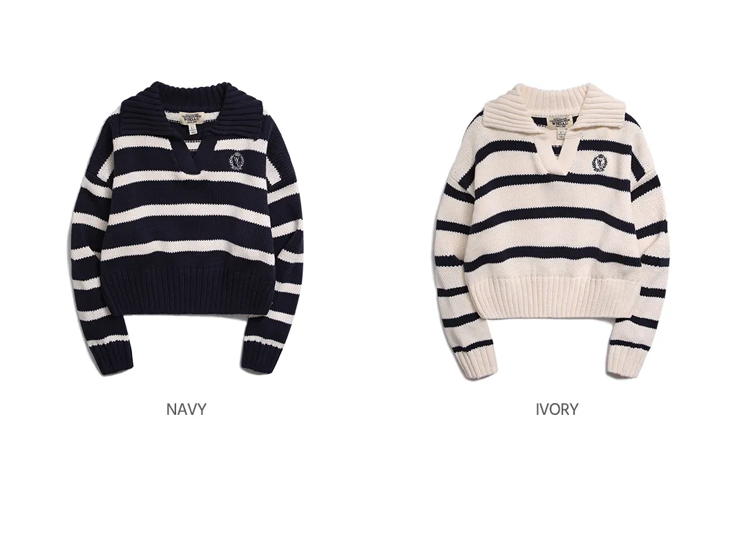 WHO.A.U  |Emblem Stripe Collar Pullover (2Colors)  WHKAD2391F