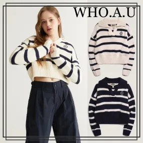 WHO.A.U  |Emblem Stripe Collar Pullover (2Colors)  WHKAD2391F