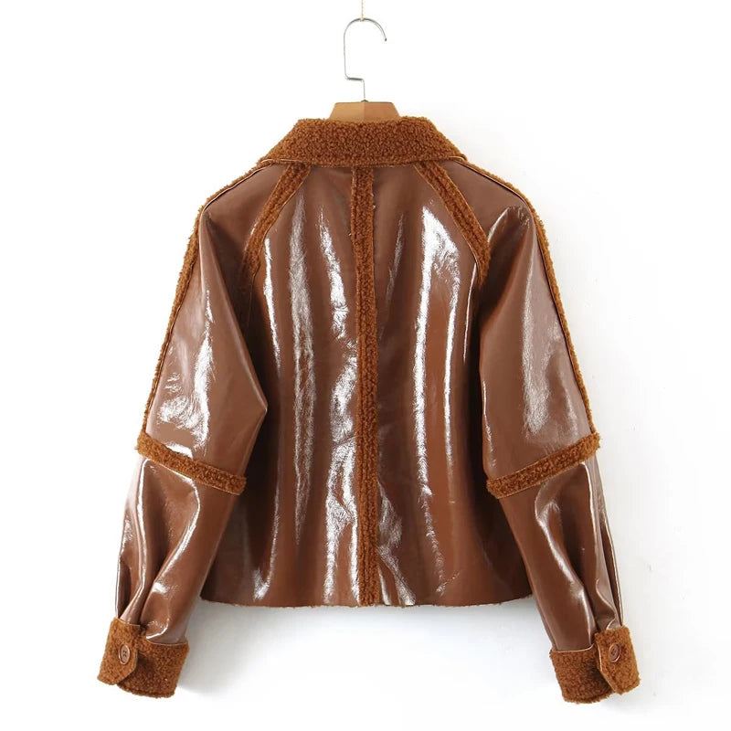 Womens Faux leather Soft Shell Short Coat Pu Leather Easy Jackets For Spring or Fall