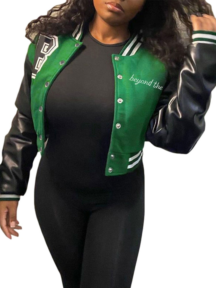 Womens Letters Baseball Jacket Autumn Hip Hop Short Varsity Jackets