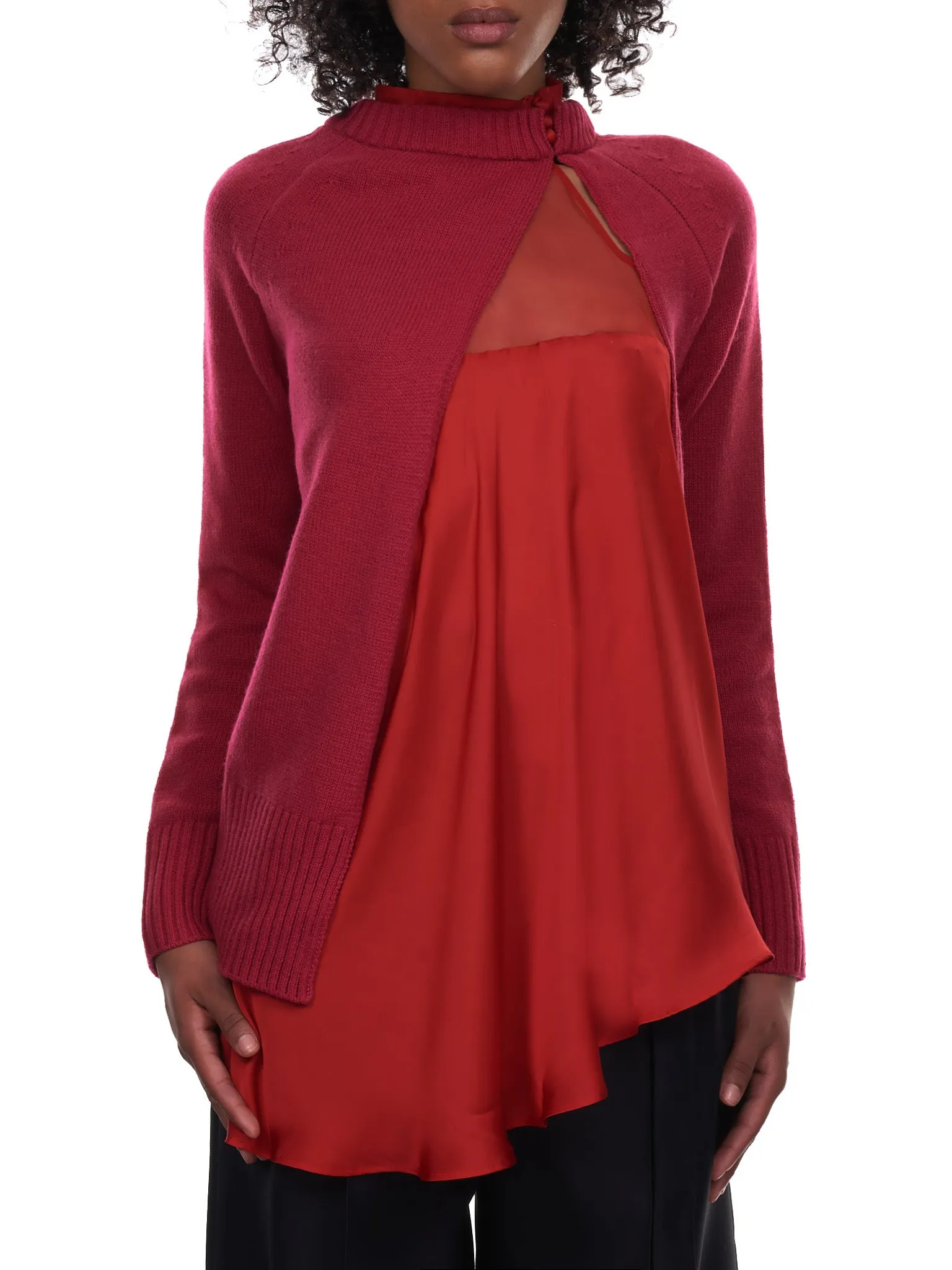 Wool Knit X Satin Sweater (21-05831-PINK-RED)